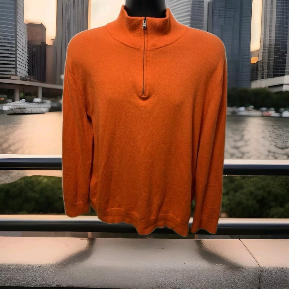 Banana Republic Men's Medium Orange Premium Cotton Cashmere Quarter Zip‎ Sweater